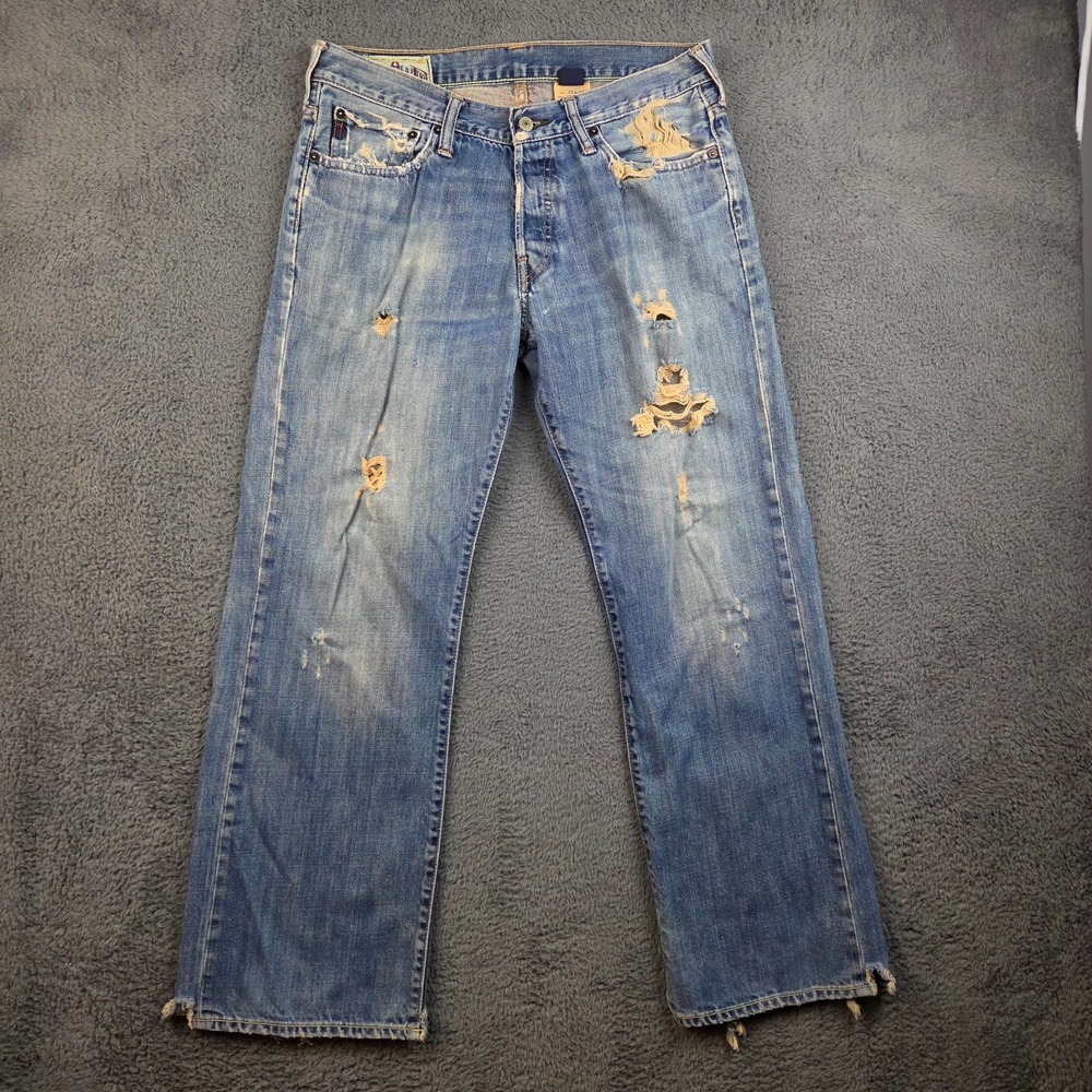 Vintage Abercrombie & Fitch Men's Jeans 32x30 Distressed Bootcut Blue Denim Y2K